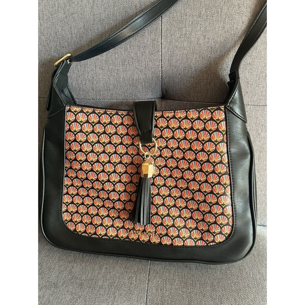 Women Sassy Jones Black Multi Colored Purse Zippers Pocket Art Deco Shoulder Y2K